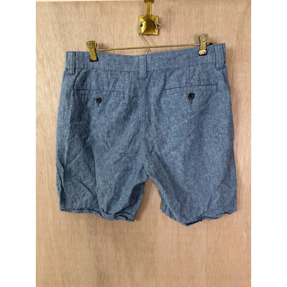 St. Johns Bay Mens Blue Cotton Linen Blend Flat Front Shorts Size 32